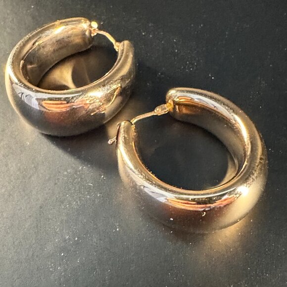 ✨ Milor Italy 14K Gold Over Resin Domed Hoop Earrings | Classic Italian Design - Picture 2 of 4